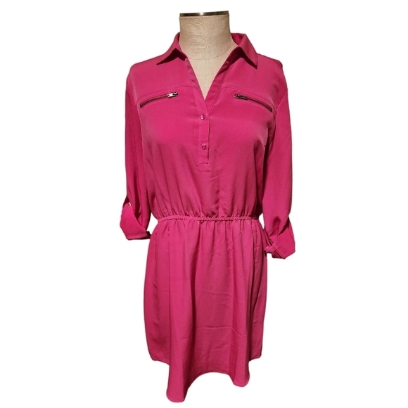 Attention Women's Hot Pink Lightweight Elastic Waist Dress‎ Size Large - Picture 15 of 15